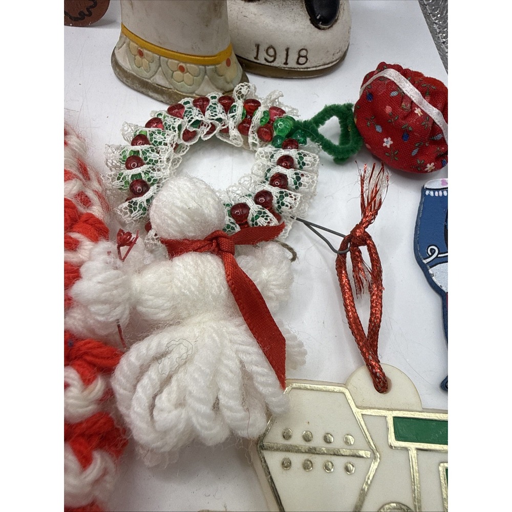 Vintage Christmas Tree Ornaments Lot Assorted~ Many Homemade. Santa Train Beads